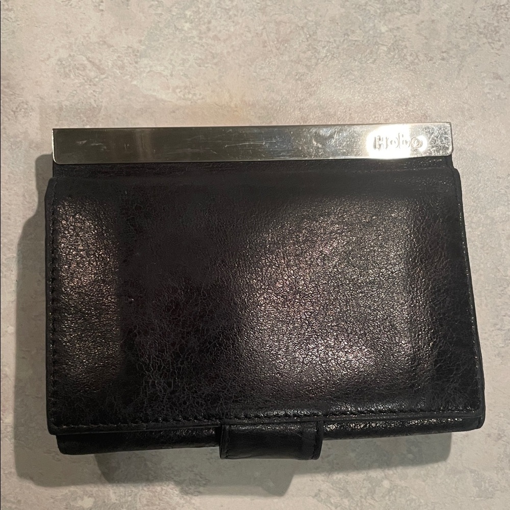 HOBO Black Leather Wallet with Silver Frame Accent